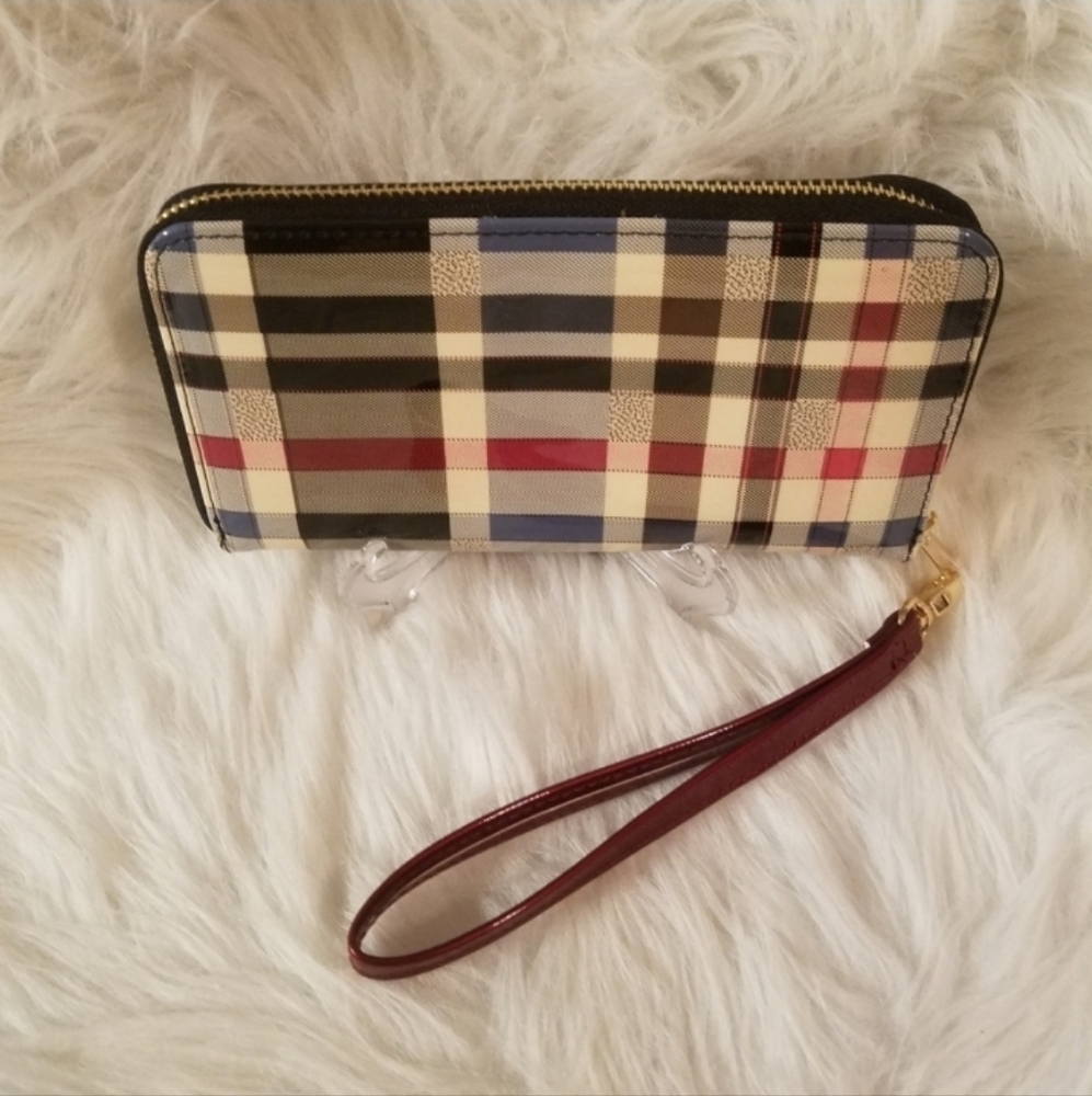 Red Patent Plaid tall tote set